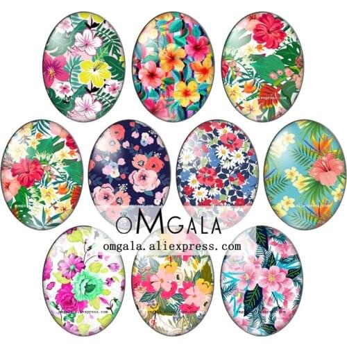 New Tropical Plant Flower Leaves Patterns 13x18mm/18x25mm/30x40mm Oval photo glass cabochon flat back Making findings