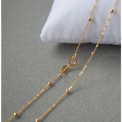 Genuine Real 18K Yellow Gold 1.7mm Bead with 1mm O Link Chain Necklace For Woman 17.7inch Stamp Au750