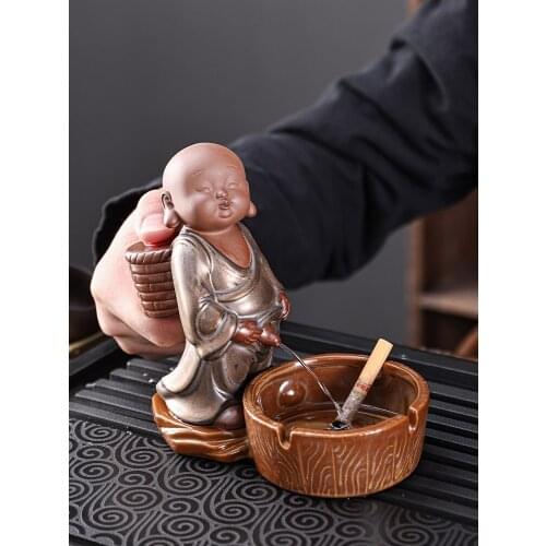 Ashtray creative home office personality trendy living room chinese anti-fly ash anti-dust ceramic ins smoke cylinde EA42