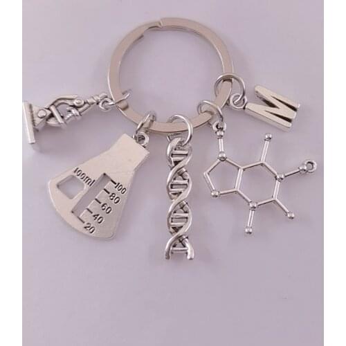 Personalise Doctor Molecular DNA Microscope Keychain Science Microscop Equipment for Medicine School Gift Jewelry Letter Keyring