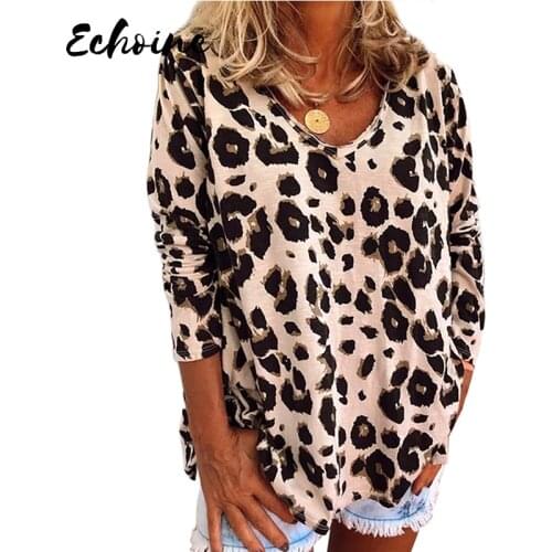 Khaki/Brown Casual Leopard Print Long Sleeves Blouse Tops 2020 New Fashion Autumn Spring Women V Neck Casual Blouse Tops