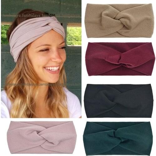 2021 Women Sport Headband Solid Color Twist Knitted Cotton Wide Turban Twisted Knotted Headwrap Girls Hairband Hair Accessories