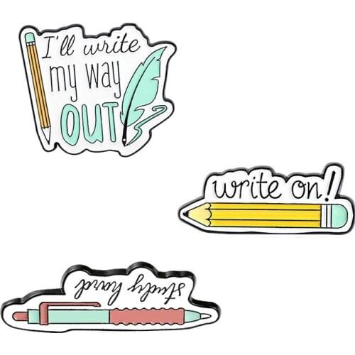Study Hard Enamel Pins Pen Pencil Brooches Women Men Lapel Badges Backpack Hat Bag Collar Fashion Jewelry Gifts For Kids Friend