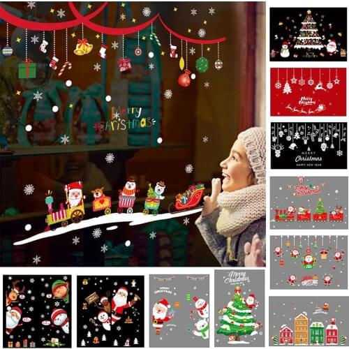 Merry Christmas Decor Window Stickers Santa Elk Wall Sticker For Christmas Home Door Window Display Decor Happy New Year 2021
