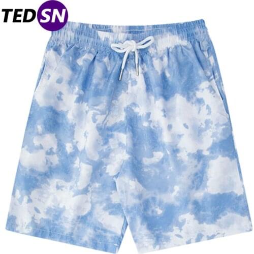 2021 Summer Male Casual Oversized Hip Hop Cargo Joggers Pockets Short Homme Sky Blue Printed Harajuku Healthy Beach Mens Shorts