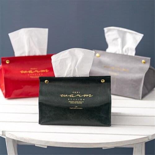 Nordic PU Leather Tissue Bag Kitchen Table Napkin Case Simple Home Vehicle Paper Towel Box Lady Cosmetic Tools Storage Bags