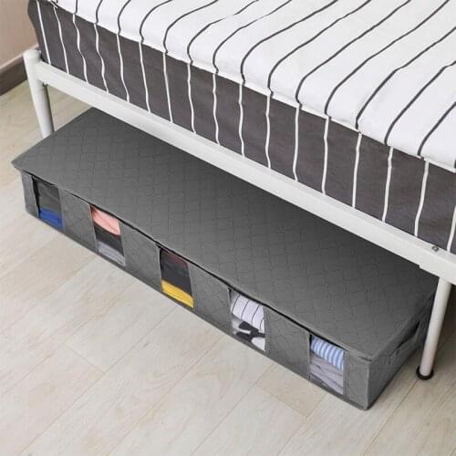2PC folding clothes storage box non-woven storage bag transparent window zipper clothes bedding storage bag with handle