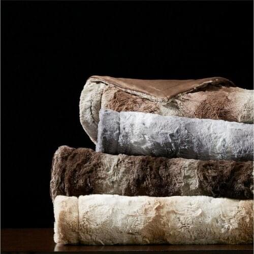 Super Soft Luxry Printed Faux Rabbit Fur Blanket For Winter