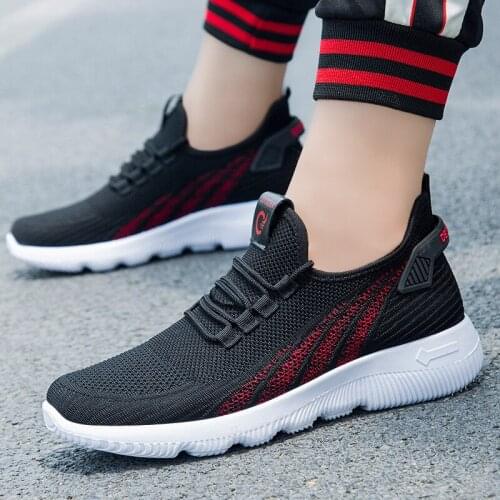 Light Sports Shoes Mens Breathable Air Mesh Casual Sneakers Lace-up Non-slip Stripe Running Shoes Black Walking Shoes Tennis