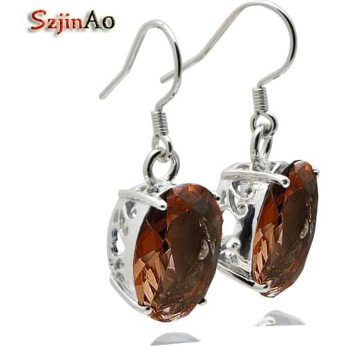 Szjinao Silver Crystal Drop Earrings for Women Luxury Long Wedding Earrings Big Earrings with Yellow Stones Fashion Jewelry