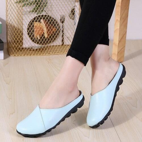 New style slippers women summer wear flat heel ladies breathable flat bottom half slippers large size womens shoes