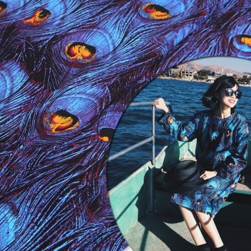 Blue peacock feather fabric Printed cotton fabric