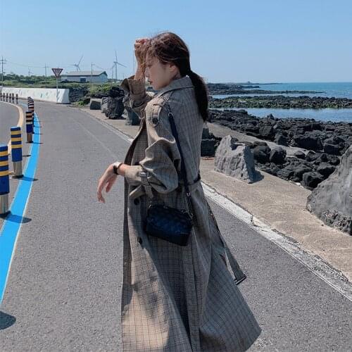 2020 NEW Fashion Spring Autumn Long Trench Coats Womens Clothing vintage Long Sleeve Plaid Windbreaker With belt Overcoat XA142