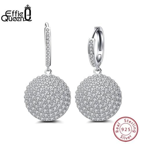 Effie Queen Round Ball Drop Earrings for Women 925 Sterling Silver Dangle Earring Micro Pave CZ Zircon Earring 2019 BE42