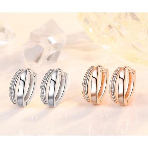 New Fashion Geometric Wave Hoop Earrings For Women Micro Crystal Copper Romantic Rose Gold Huggies Charm Earring Hoops Jewelry