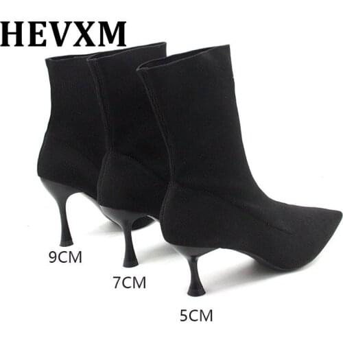 2020 Winter Spring Elegant Women Gray Beige Heels Sock Boots Designer Thin High Heel Black Stretch knitting Boots Shoes