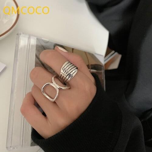 925 Silver Adjustable Ring For Women Simple Hollow Round Multilayer Wide Chain Ring Geometric Punk Party Jewelry Gift