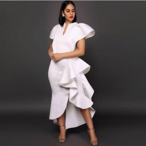 2021 White Orange Blue Ruffles Short Sleeve Split Women Summer Evening Party Dress Slim Sexy Robe Femme Irregular Vestidos 70138