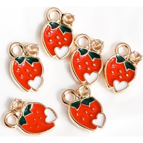 10pcs 9*14mm Enamel Heart Strawberry Charms for Earrings Pendants Bracelets Making Sweet Fruit Charms DIY Jewelry Accessories