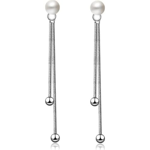 100% 925 sterling silver hot sell pearl ladies`tassels stud earrings jewelry Anti allergy women gift drop shipping