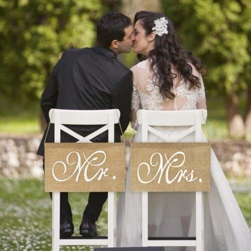 2Pcs/set Wedding Burlap Chair Sign Mr&Mrs Chair Hanging Banner For Rustic Wedding Party Decor Supply Photo Props Groom And Bride