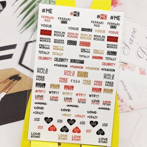 3D Nail Sticker Decals Square English Letter Design Nail Art Decorations Stickers Slider Manicure Accessories Nails Decoraciones