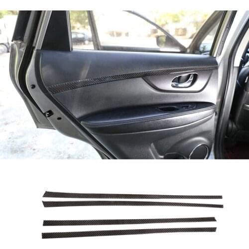 4Pcs Carbon Fiber ABS Interior Door Decoration Panel Cover Trim Decoration Stickers for Nissan X-Trail 2014-2018
