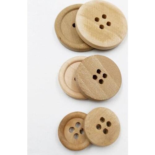 50 Pcs Wooden Buttons Natural Color Round 4 Holes Buttons Sewing Scrapbooking He