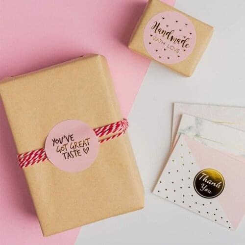500pcs/roll Handmade with Love Stickers with Gold Foil Round Seal Labels Handmade Scrapbooking