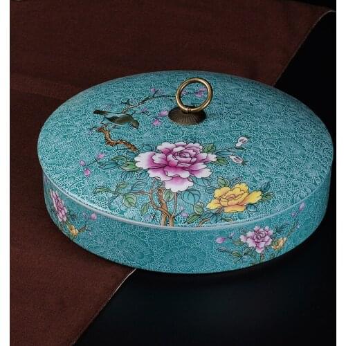 Color Enamel Pu'er Box Tea Caddy Chinese Ceramic Tea Storage Box Kung Fu Tea Accessories Container Food Organizer Home Decor Art