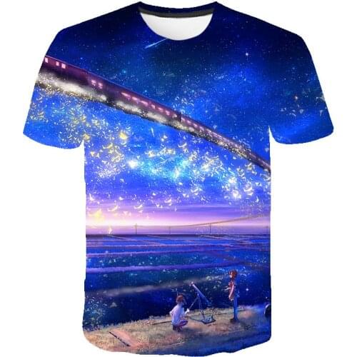 Kids T-Shirts Summer 2021 Children Clothes Sky Pattern Printed Short Sleeve O-Neck Casual Tee Fashion Home Boy Girl Pullover To