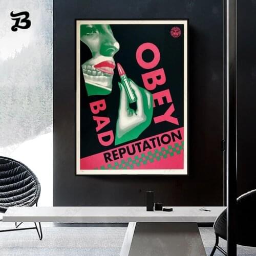 Art Canvas Painting Beauty Bad Obey Reputation Wall Art Modern Posters and Prints Abstract Lipstick Wall Picture Home Decoration