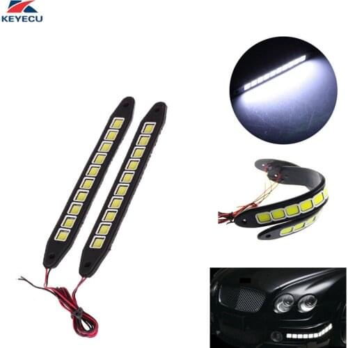 KEYECU 2PCS 6000K White COB 10LED Flexible Headlight LED Stripe Daytime Running Light DRL Fog Light Decorative Light