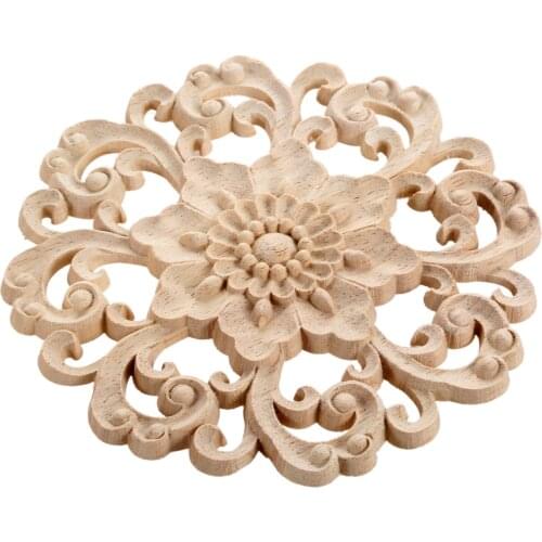 Classic furniture wood carvings decals decorative solid unpainted wood veneers floral carved crafts for cabinet doors Windows