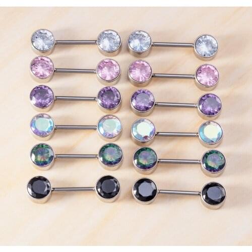 1 Pair Bezel Setting Zircon Barbell Nipple Rings Women Fashion Stainless Steel Body Piercing Jewelries