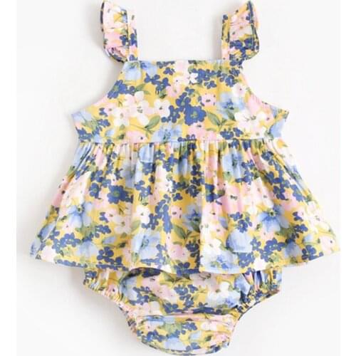 Summer Infant Baby Girls Cotton Clothing Set Baby Girl Clothes Suit Flower Sleeveless Sling T-shirt+PP Shorts