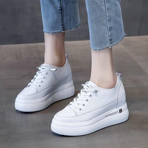 Leather Platform Sponge Cake 8cm Increased Shoes Spring and Autumn Casual Small White Womens 2021 New Zapatos De Mujer