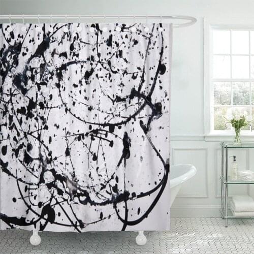 Colorful Pollock Abstract Expressionism Pattern Style of Drip Painting Black and White Paint Orange Shower Curtain Waterproof