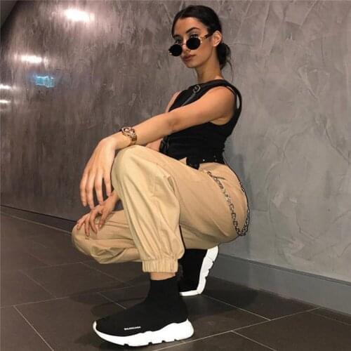 Fashion Womens Cargo Pants Casual Joggers High Waist Loose Trousers Female Korean Style Ladies Long Pants Capri