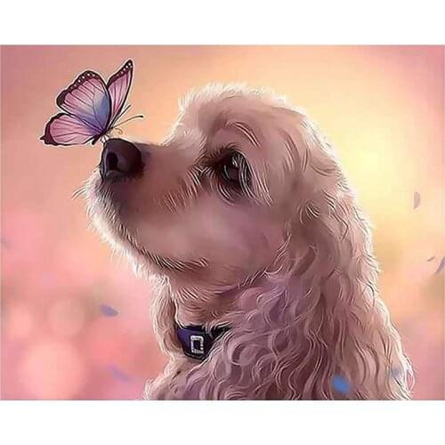 Round Diamond Full Diamond Diamond Painting Set Living Room Dining Room Decoration Children DIY Dog Butterfly