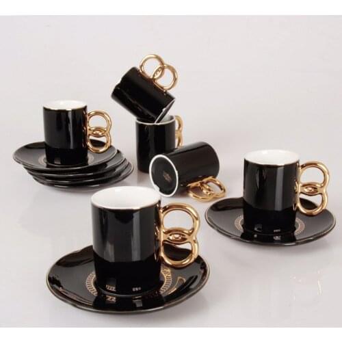 Set of 6 Porcelain Coffee Cups Tea Set and Sauce 12 pcs gorgeous turkish coffee cup English style afternoon tea set House Gift