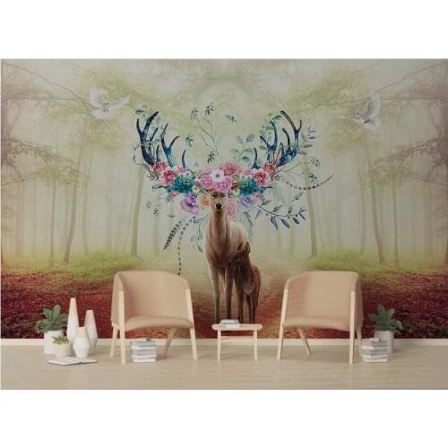 WDBH Custom mural 3d photo wallpaper Fantasy forest elk flowers living room home decor 3d wall murals wallpaper for living room