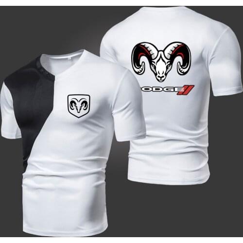 2021 Summer New Dodge Mens T-Shirts Solid Color Splicing Casual Breathable Sports Slim Fitting Short Sleeve V-Neck Spotswear