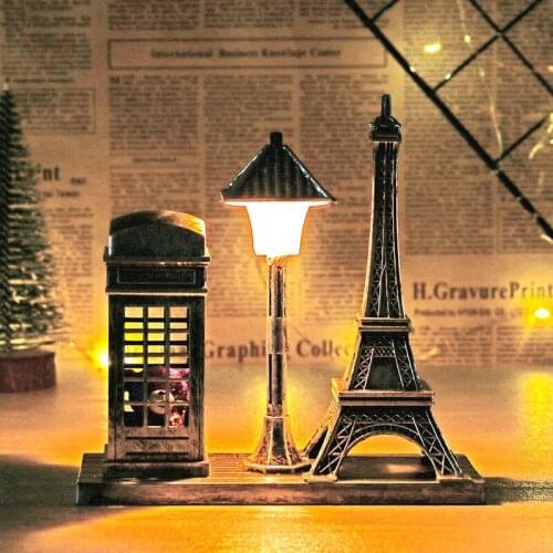 New Nordic Style Retro Paris Tower Model Street Lamp Desktop Ornaments Home Decorations Bedside Nightlight Crafts Birthday Gifts