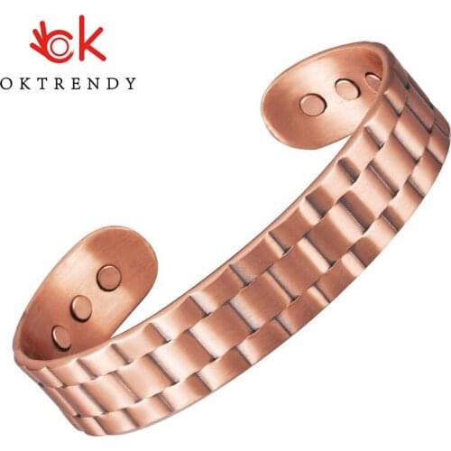 OKtrendy Magnetic Copper Bangle Bracelet For Men Bio Energy Big Cuff Open Male Unisex Wrist Pain Relief Jewelry