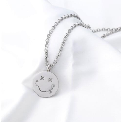 Simle Pendant Necklace Stainless Steel Silver Color Cartoon Face Fashion Punk Necklaces For Women Men Party Gift