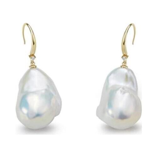 A pair of 14-15mm south sea baroque white pearl earring 14k free shipping