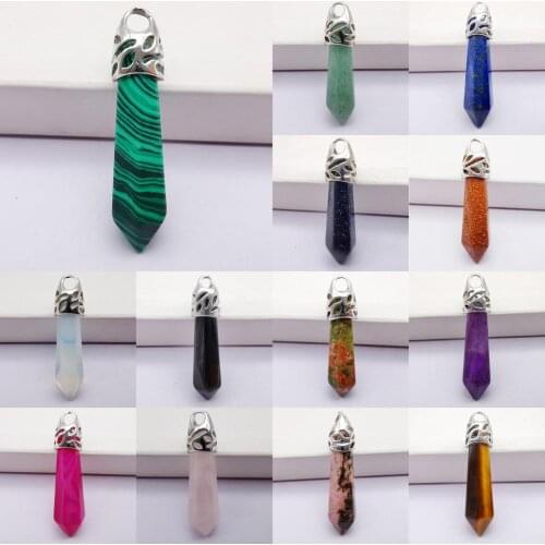 8x38MM Lapis/Malachite/Aventurine/Sandstone/Crystal/Opal/Carnelian Stone GEM Pillar Pendant Jewelry For Woman Gift Pendulum 1Pcs