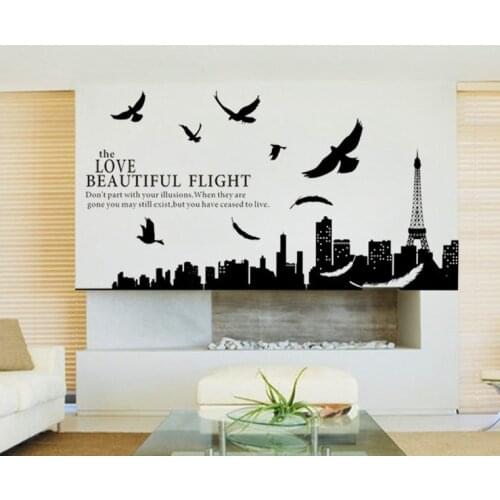 Removbale Paris Eiffel Tower birds Wall Decal France 1913 famous Wall sticker Love The Beautiful Flight