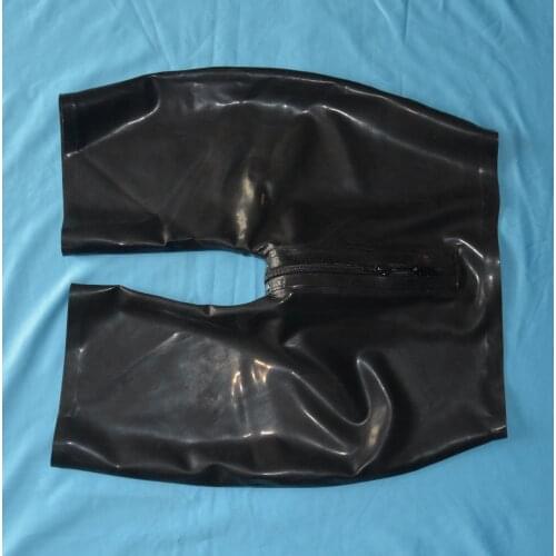 Rubber trousers latex shorts for men with 2 way crotch zippers half length pants